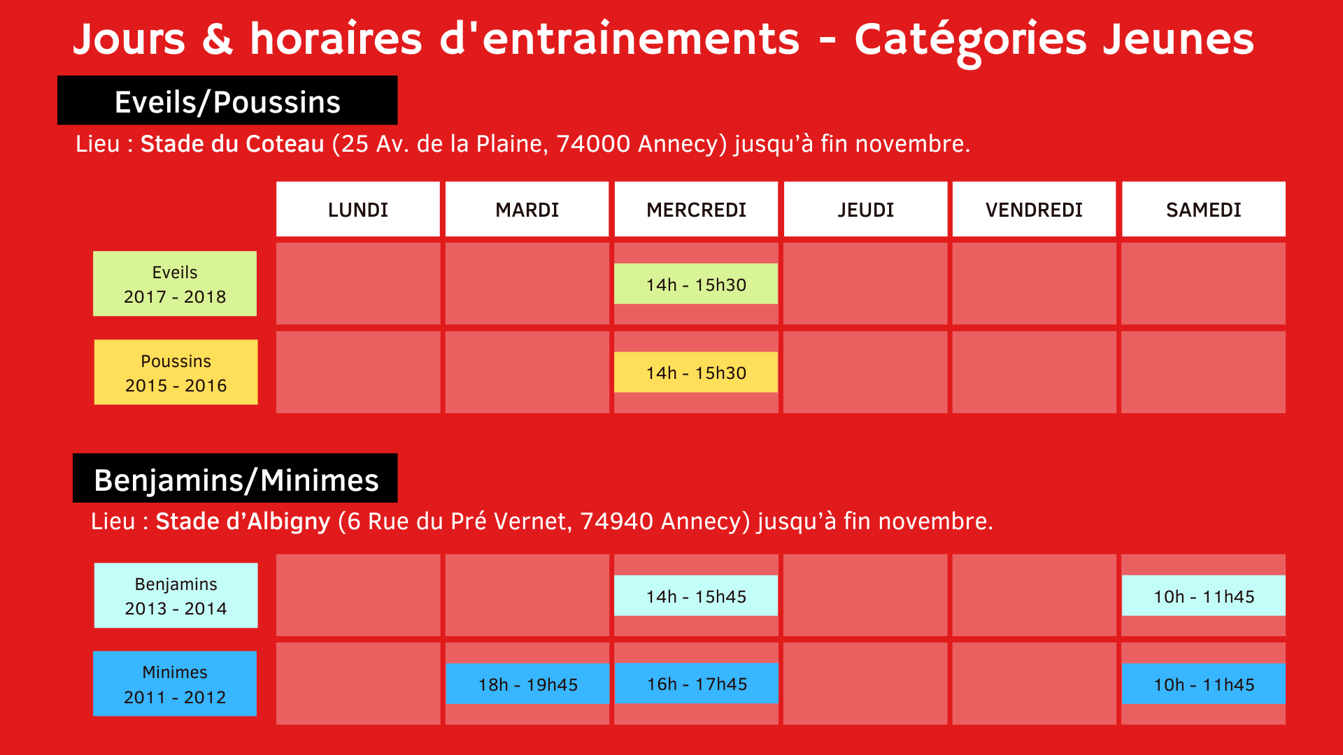 horaires entrainements athlétisme annecy