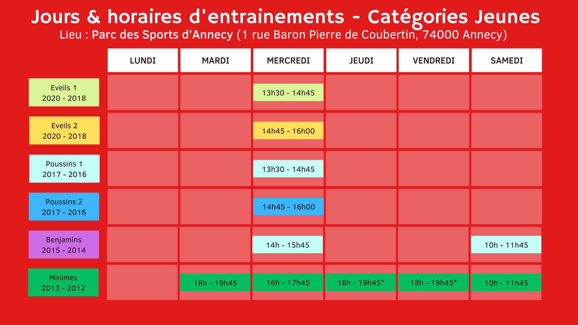 horaires entrainements athlétisme annecy